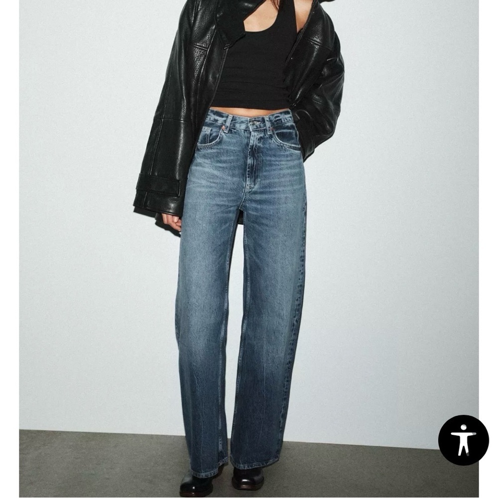 Zara High Waist Wide Leg Size 2 Leg 33 Inseam (Long) Medium Wash Faded Jeans - Picture 10 of 10